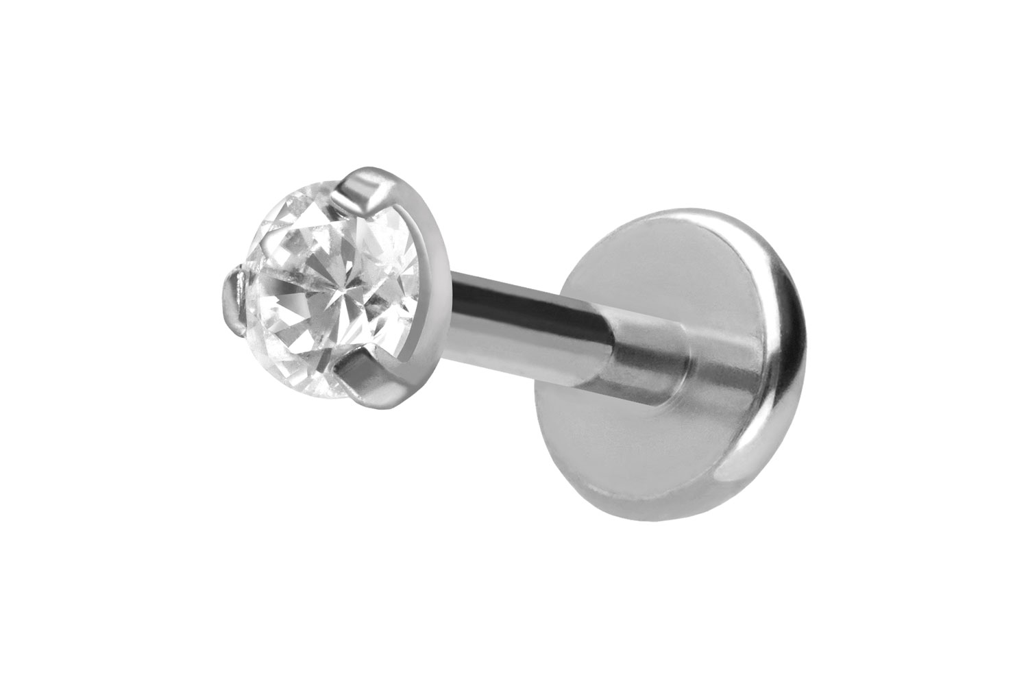 Titan Labret Piercing mit Push Fit EINGEFASSTER KRISTALL